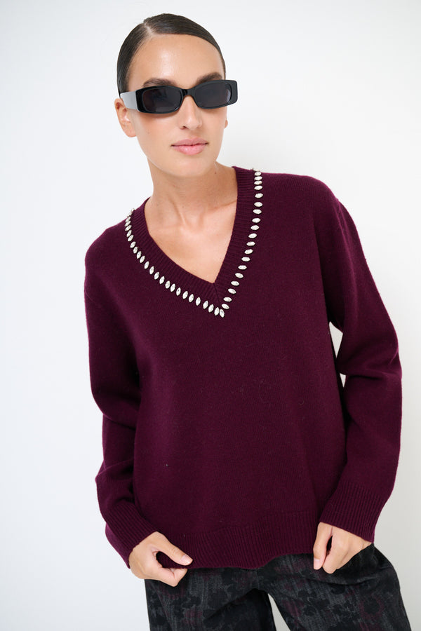 MAGLIA V STRASS CASHMERE KIKISIX
