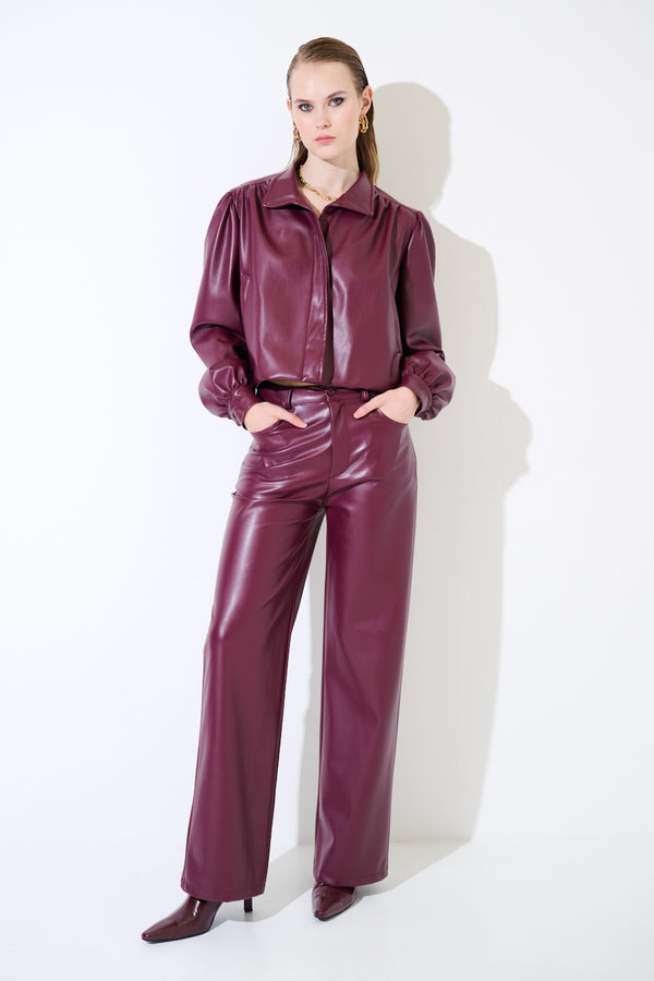 PANTALONE ECOPELLE BORDEAUX KIKISIX
